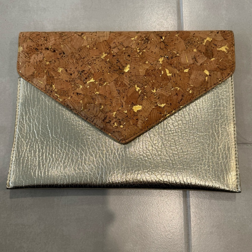 Street Level Cork and Metallic Gold Clutch